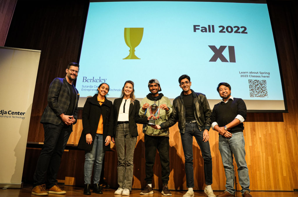 Team LineBy posing with Collider Cup and judges. 
From left to right: Michael Greenberg, Riddhi Khanna, Ewelina Burri, Ganesh Pimpale, Harsha Gundala and Jay Onda