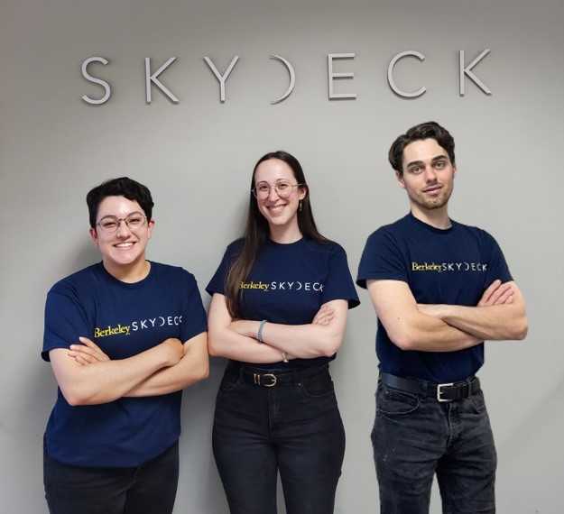 The Augene Beauty team poses for a group photo against a gray backdrop at Berkeley SkyDeck.