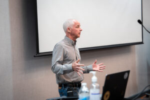 Marc Tarpenning lectures in front of a classroom during a session of the UC Berkeley Engineering Leadership Professional Programs on Leadership