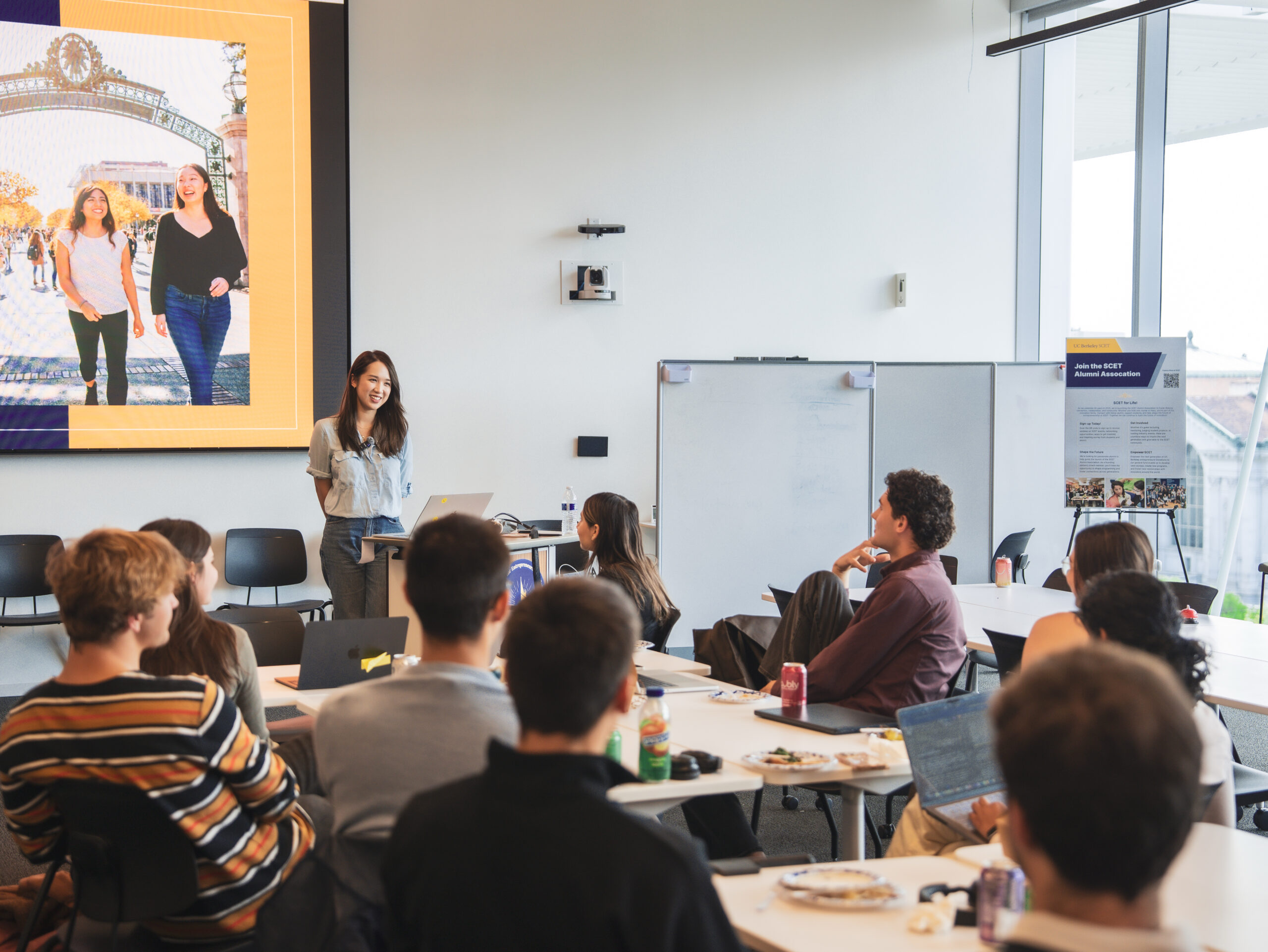 Aria Yang presenting to students at Grimes Engineering Center UC Berkeley