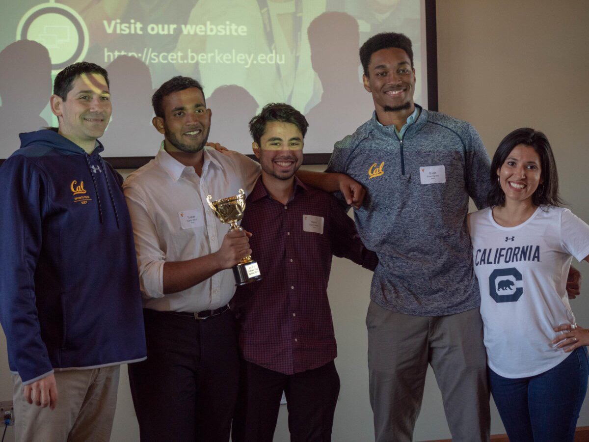 Left to right: Stephen Tores - Sports Tech Instructor, Tushar Mittal, Sahil Hasan, Evan Rambo, Danielle Vivo - SCET Program Manager
