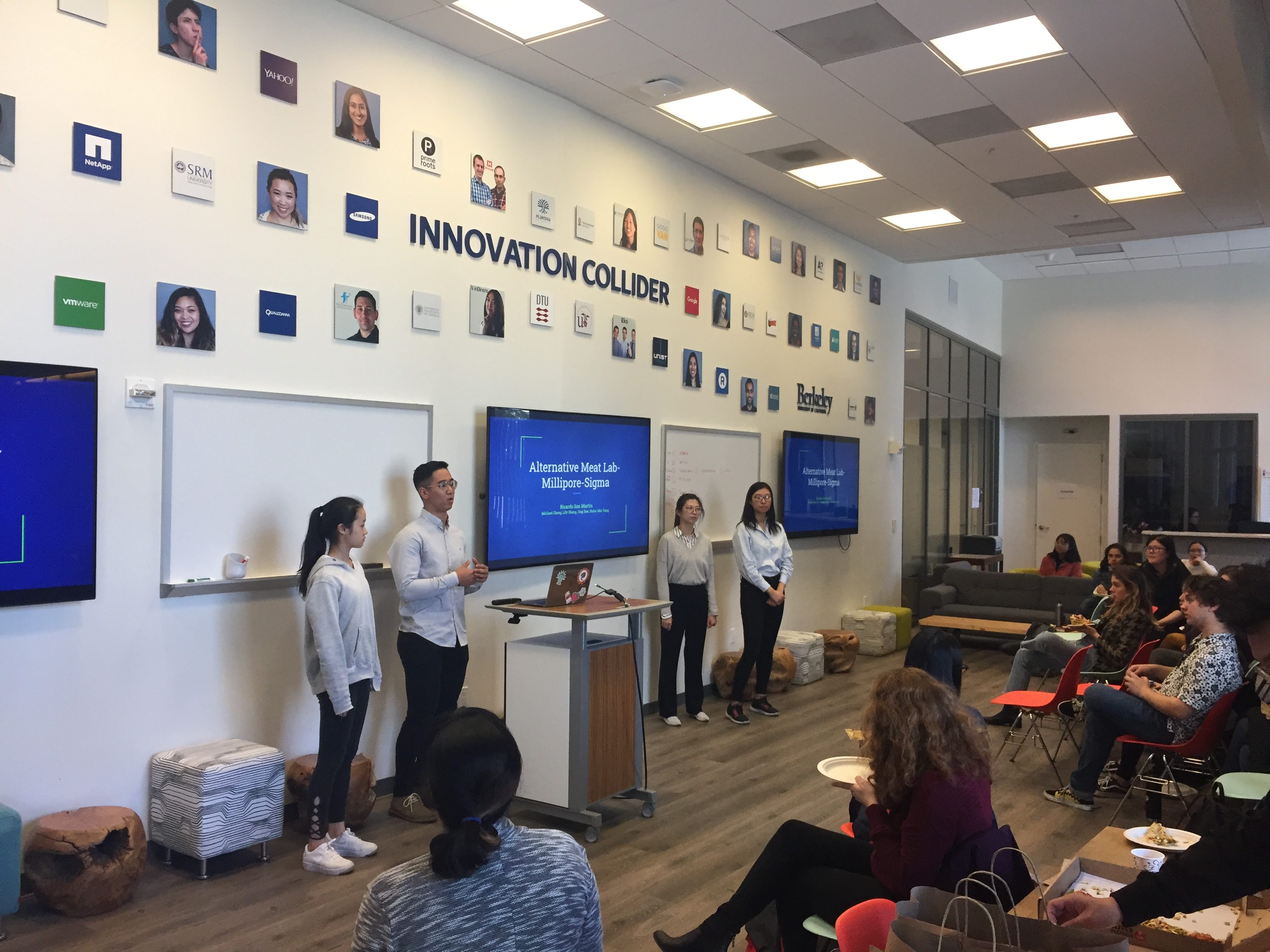 Picture of alumni speaking at challenge lab on plant based meat