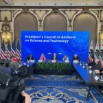 U.S. President Joe Biden listens to his assistant for science and technology Arati Prabhakar (to his right) at a meeting at the Fairmont Hotel in San Francisco with his science and technology advisers on Sept. 27, 2023 in San Francisco, Calif. (Ethan Baron/Bay Area News Group)