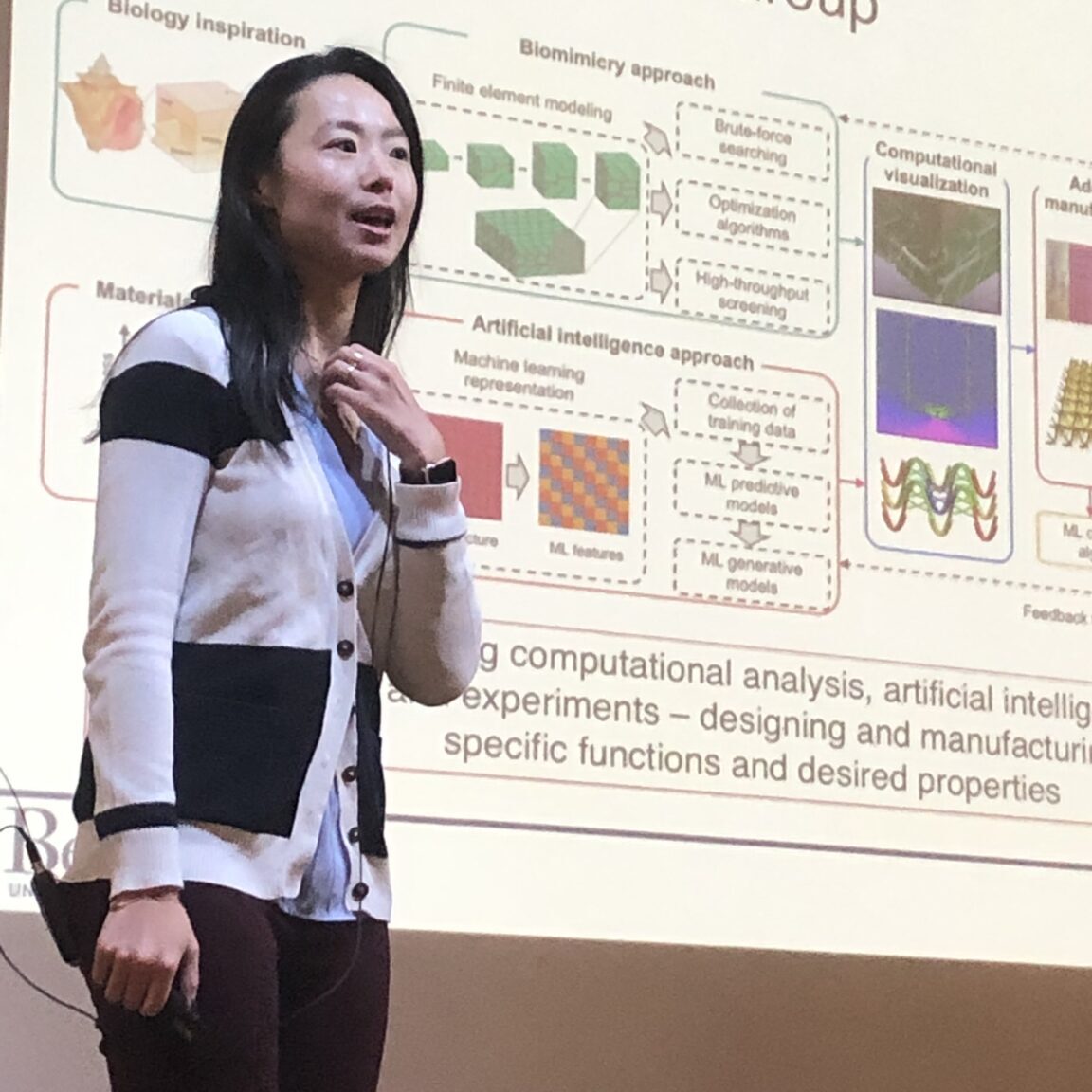 UCB Professor Grace Gu sharing bio-engineering advances in her lab. 