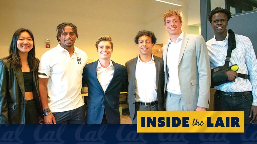 Left to right: Toby Lai, Trey Paster, Gabe Abbes, Jai Williams, Björn Seeliger and Kuany Kuany were among the Cal student-athletes who thrived in the “Sports Tech: Entrepreneurship & The Future of Sports” class, part of the Berkeley Changemaker suite of courses.